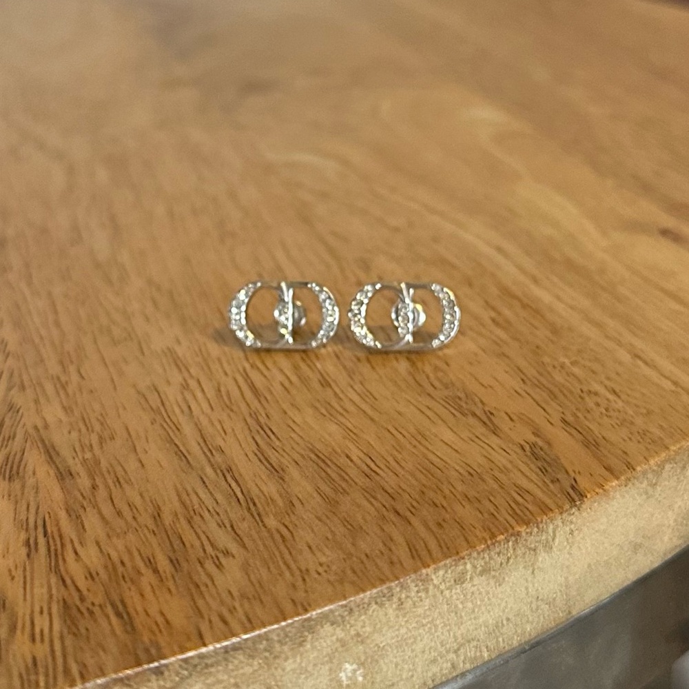 CD Icon Earrings Silver and White Crystals .925 Sterling Silver Stud Earrings - Picture 9 of 9